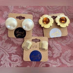 Gold Flower Earrings with Amber Center — Unbranded clip-on earrings